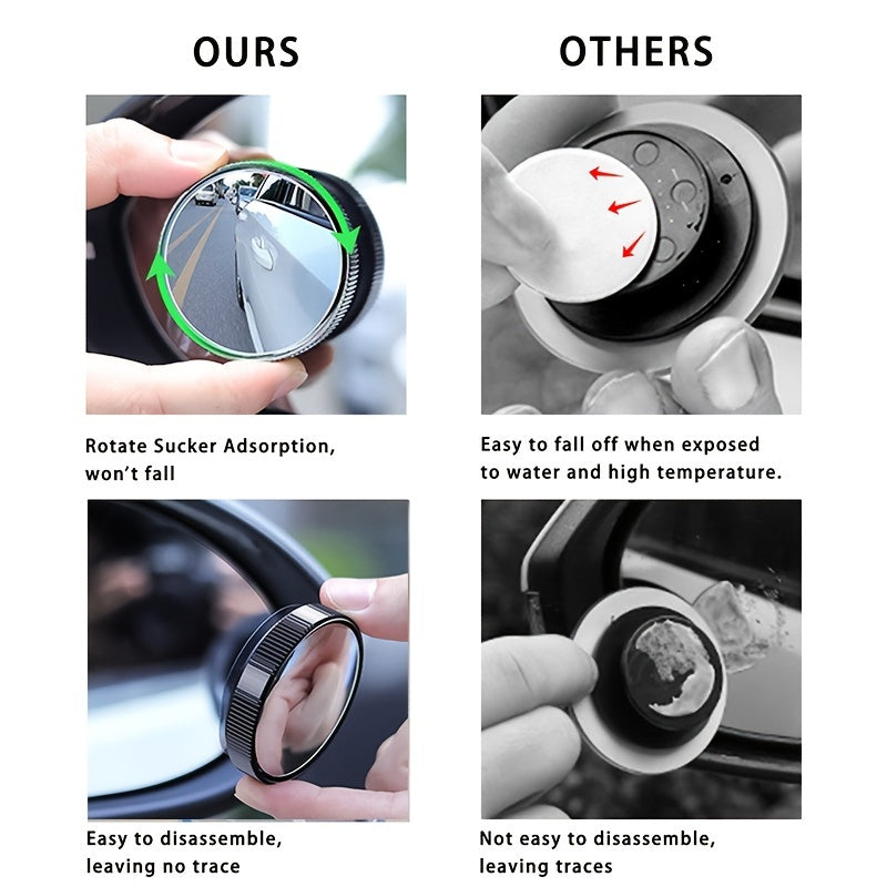 2Pcs Blind Spot Car Mirrors 2 Inch HD Glass Convex 360 Wide Angle Mirror