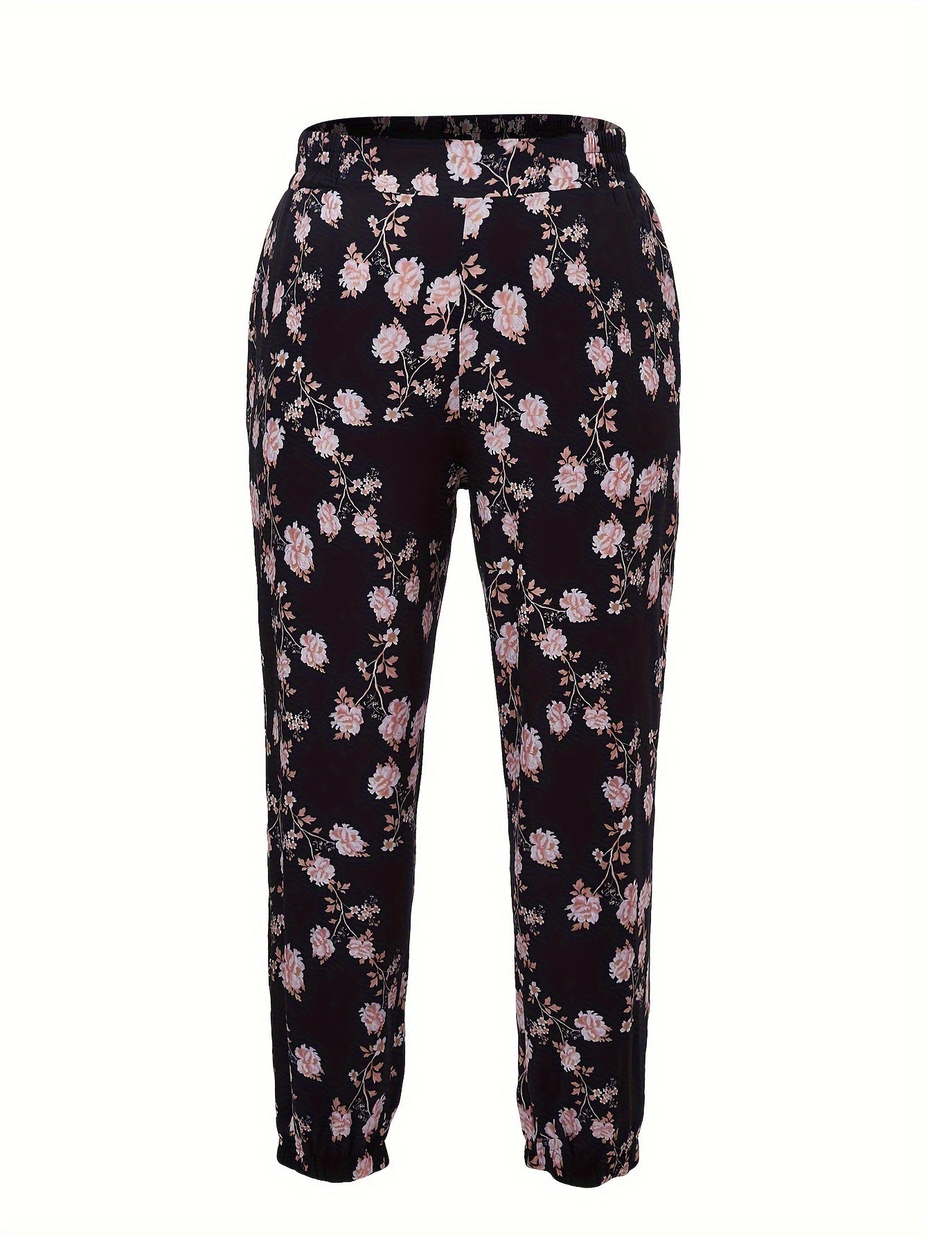 Women's Plus Floral Print High Waist Harem Trousers