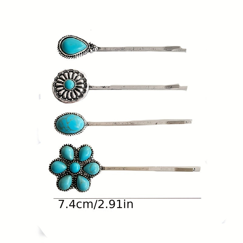 Vintage Turquoise Alloy Hair Clip Western Style Hair Accessories