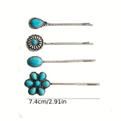 Vintage Turquoise Alloy Hair Clip Western Style Hair Accessories