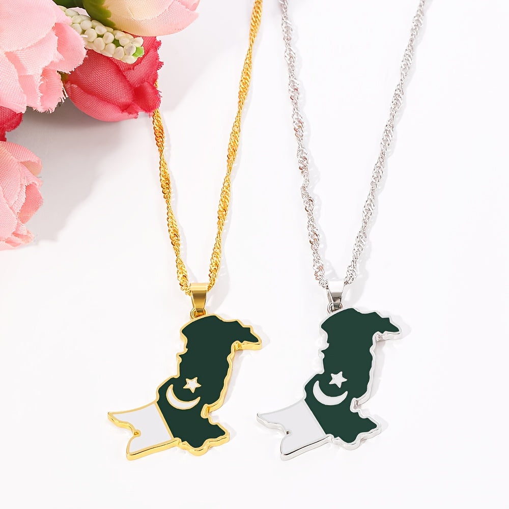 Geographic Map Pendant Necklace Artificial Jewelry