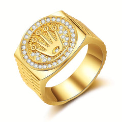 Hip Hop Palm & Crown Rhinestone Men's Ring