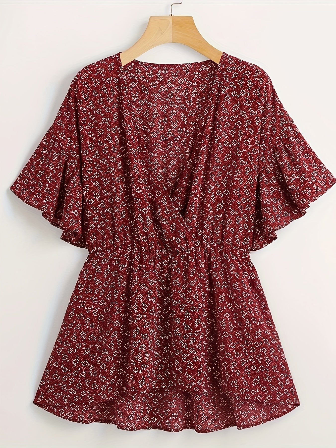  Ditsy Print Short Sleeve Blouse