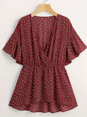  Ditsy Print Short Sleeve Blouse