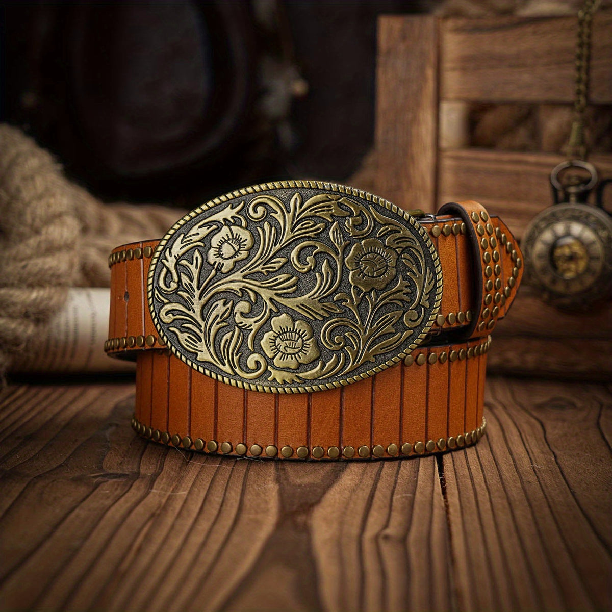 Western Style Vertical Grain PU Leather Belt For Men