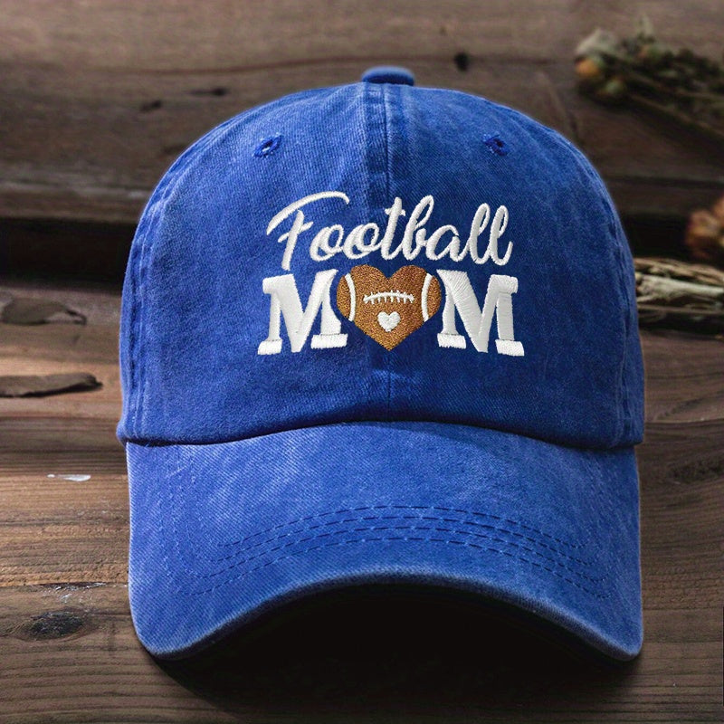 FOOTBALL MOM Baseball Cap Embroidery Washed Distressed Sun Hat