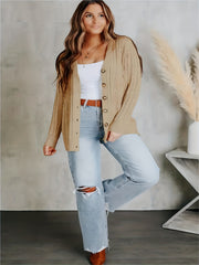  Solid Cable Button Long Sleeve Cardigan