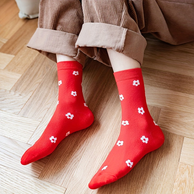 5 Pairs Christmas Print Socks Mid Tube Women's Stockings & Hosiery