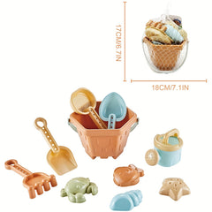 10pcs Beach Toys Set for Kids Outdoor Fun Engineering Vehicle Shovel Hourglass