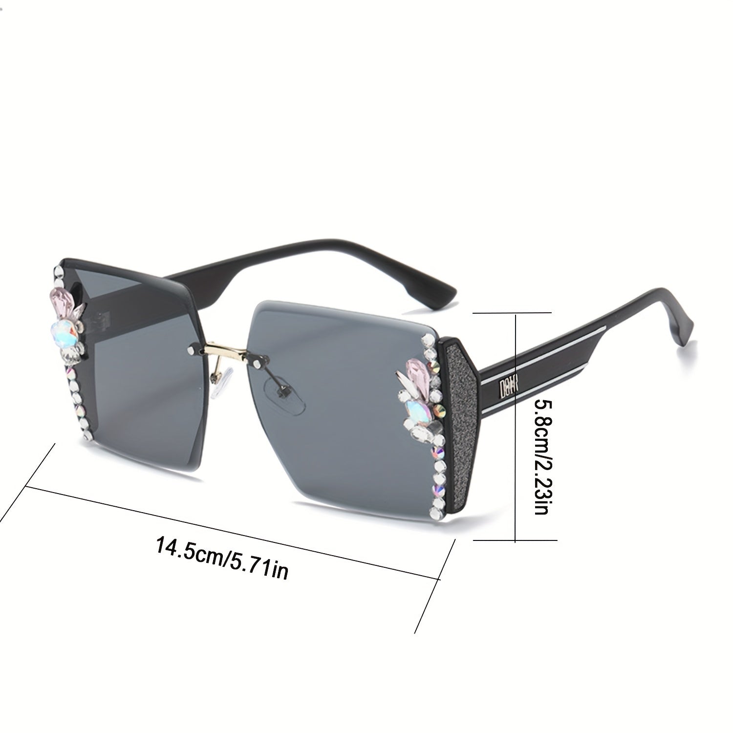 Rimless Square Sunglasses Rhinestone Gradient UV400