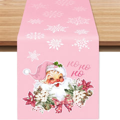 Pink Xmas Table Runner Santa Claus Snowflake Pattern