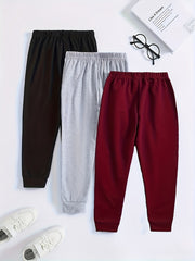 3pcs Boys Smiling Print Active Sweatpants Comfortable Jogger Pants