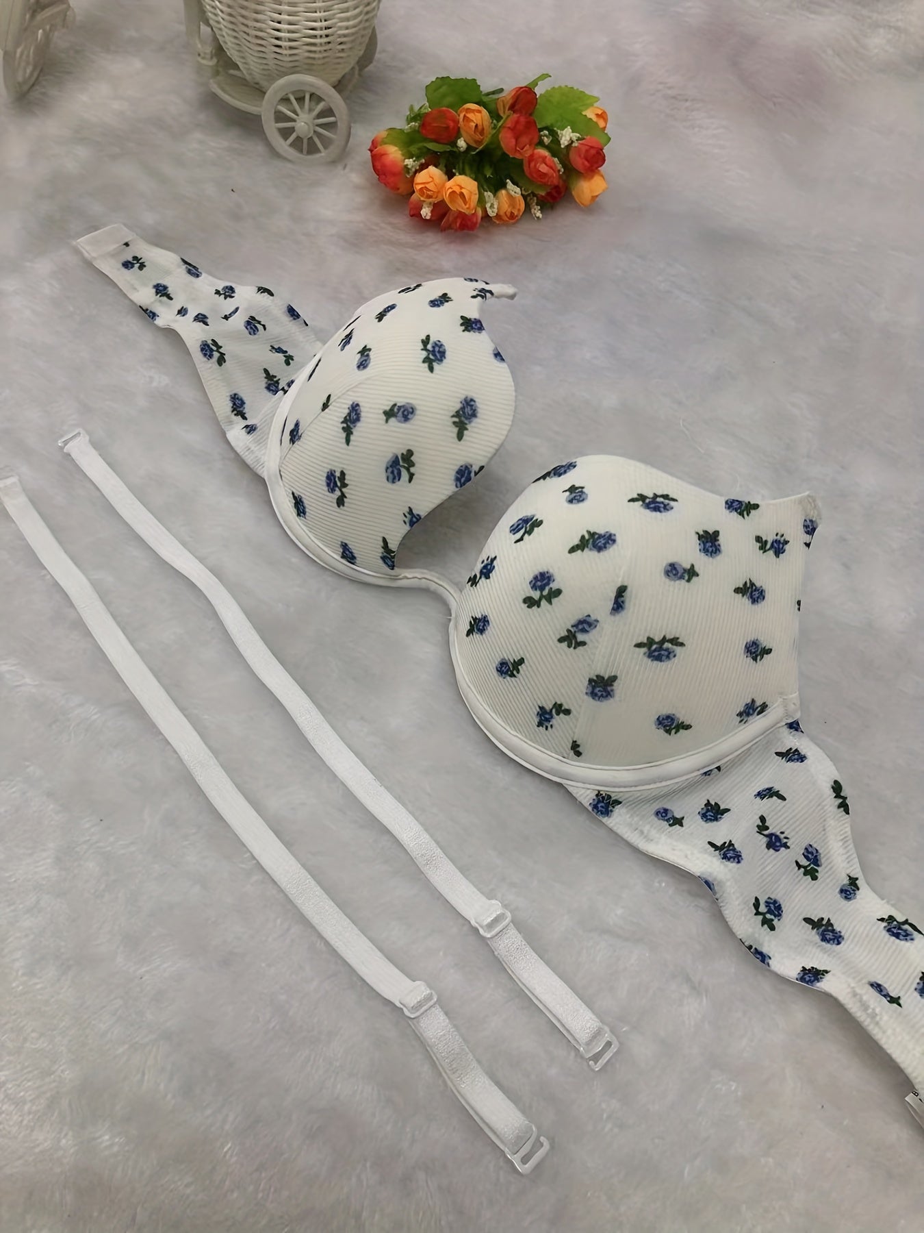 Floral Pattern Scoop Bras Comfortable Intimates Women's Lingerie