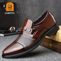 LAORENTOU Men's Leather Dress Shoes Pointed Toe Formal Non Slip Business Office