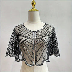 Sequin Embroidery Lace Shawl Sparkly Cape Breathable Mesh Short Cardigan