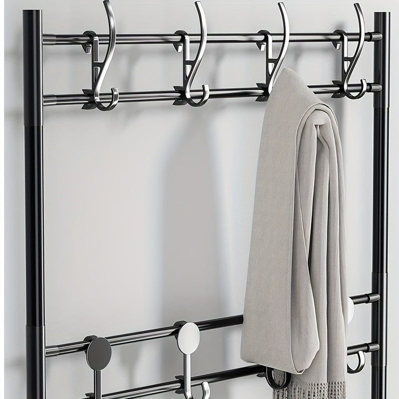 Entryway Coat Rack Shoe Rack with Storage Shelves & 8 Double Hooks