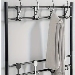 Entryway Coat Rack Shoe Rack with Storage Shelves & 8 Double Hooks