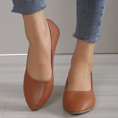 Women's Pointed Toe Ballet Flats Soft Sole Slip On Faux Leather Shoes