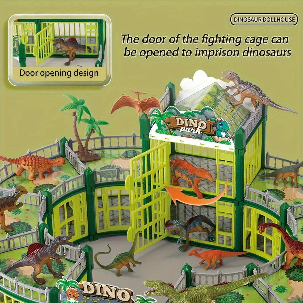 215pcs DIY Dinosaur Toy Set with 2 Story Building & 18 Dinosaurs