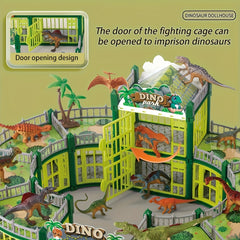 215pcs DIY Dinosaur Toy Set with 2 Story Building & 18 Dinosaurs