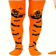 Halloween Bat Print Thigh High Socks Women's Stockings