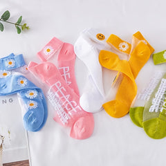 7 Pairs Smiling Pattern Short Socks Ultra Thin Shallow Mesh Ankle Soc