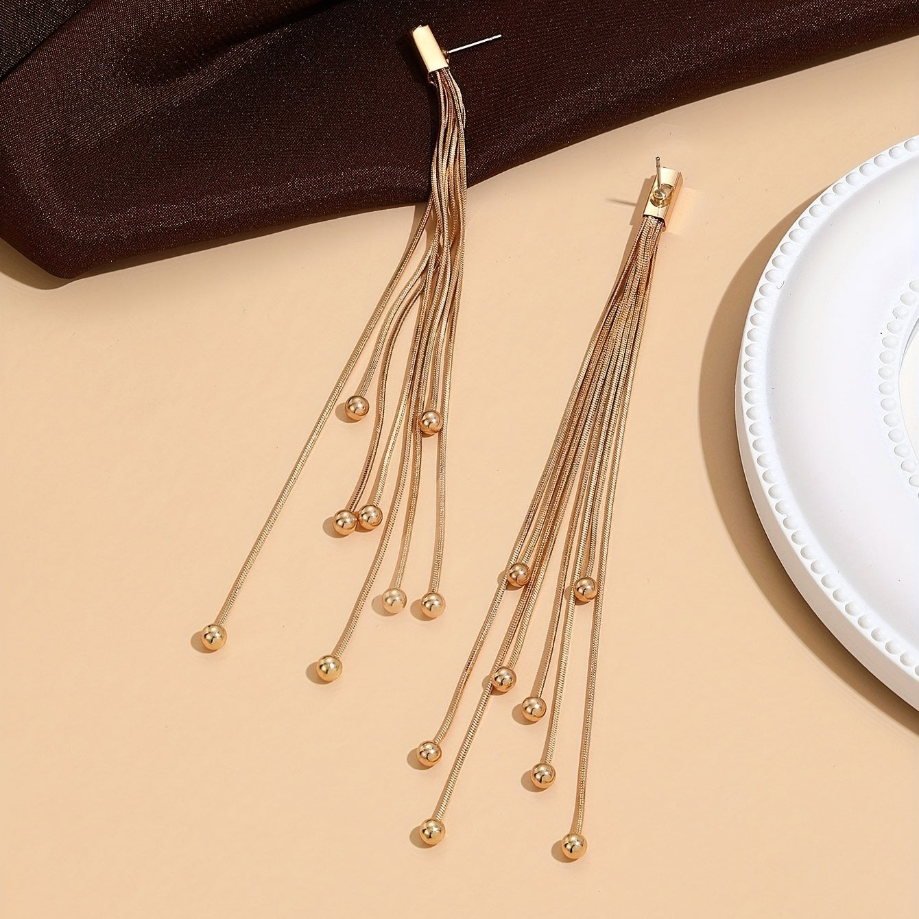 Golden Chain Tassel Dangle Earrings Copper 18K Plated Jewelry Women Gift