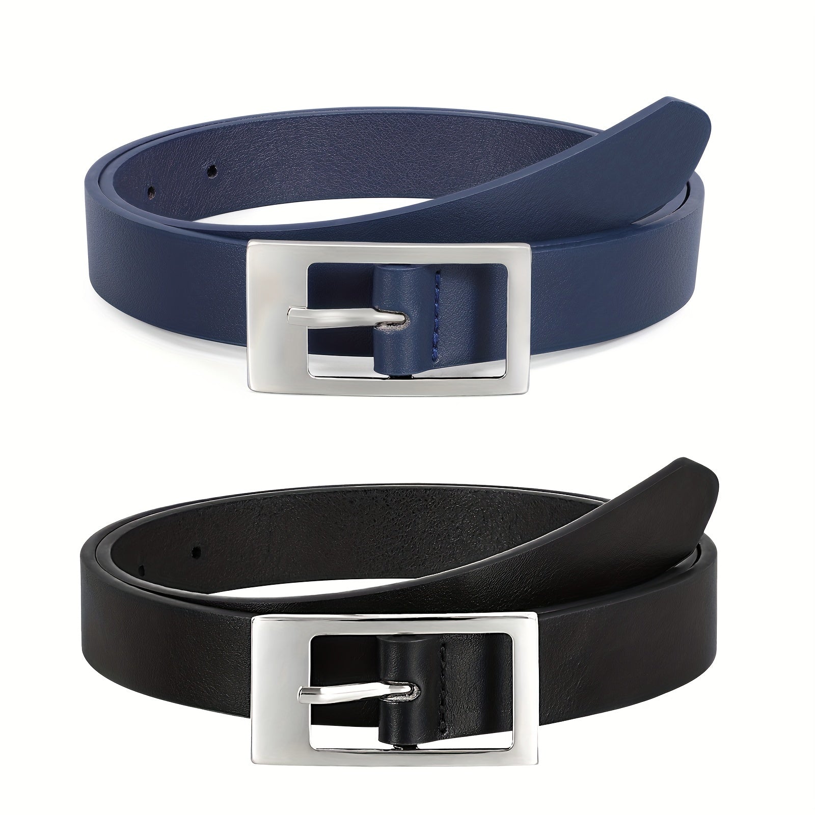 Classic Thin Belt Rectangular Buckle PU Leather Belt For Women