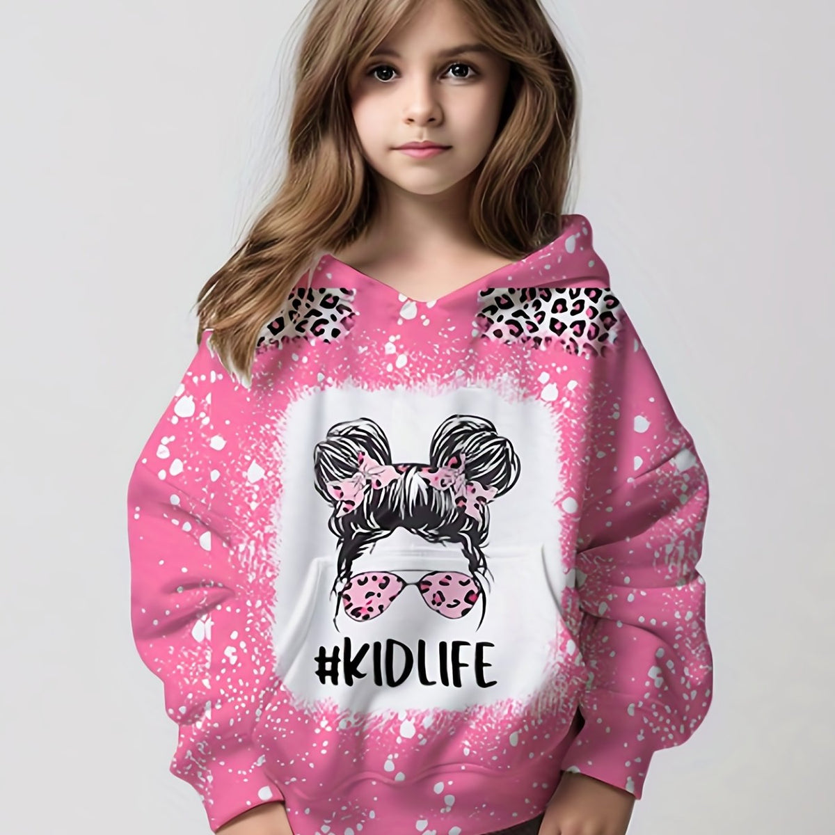 Leopard Dot Pattern Hoodie Girls Sweatshirt for Autumn Winter
