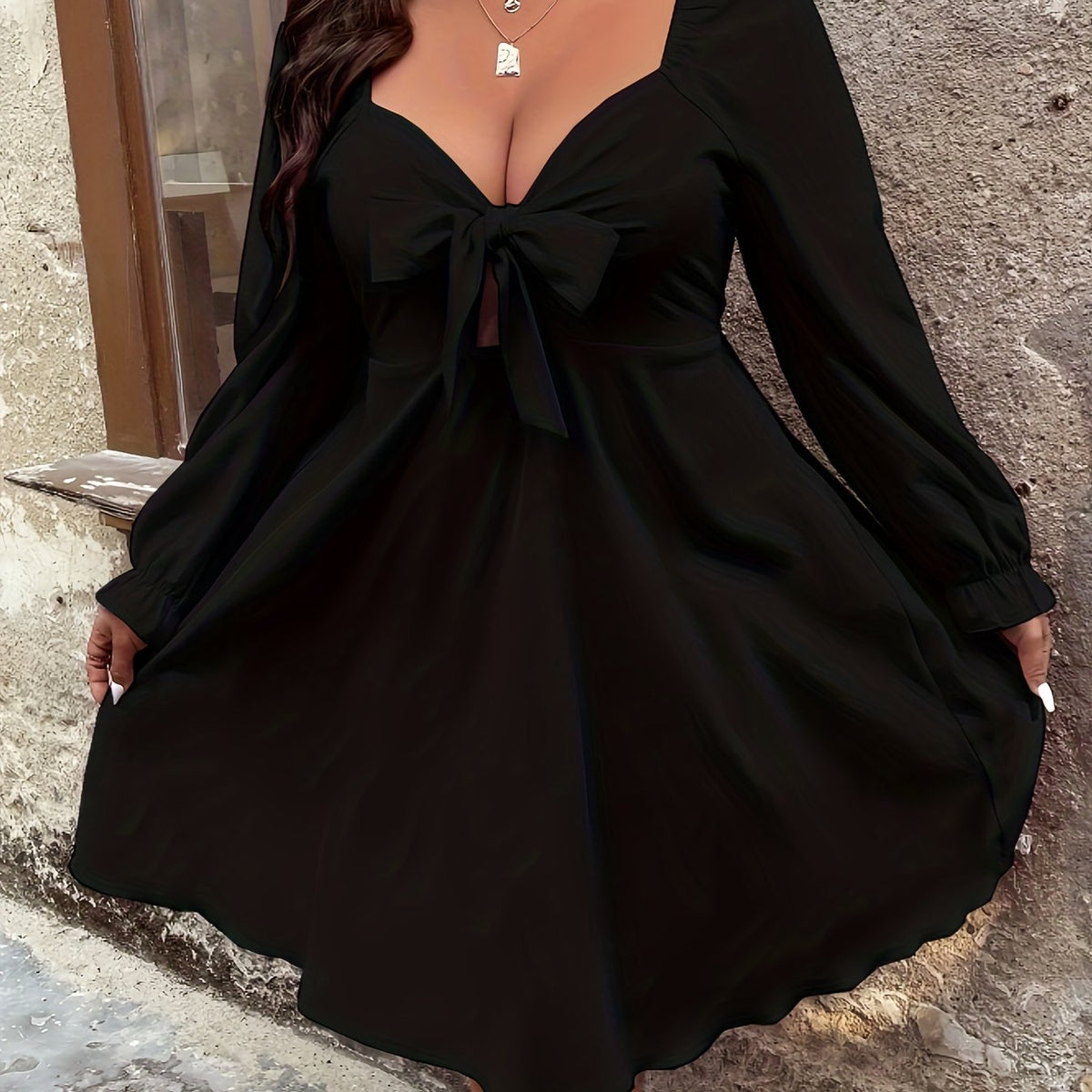  Flounce Sleeve Sweetheart Neck Swing Dress