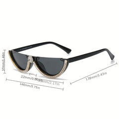 Y2K Semi Rimless Sunglasses Zircon Decorative Glasses
