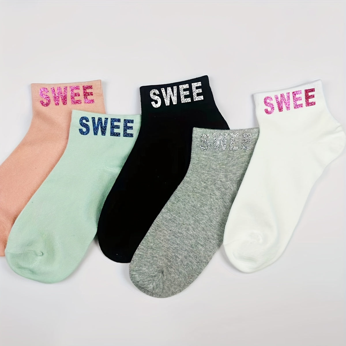 5 Pairs Letter Pattern Socks Crew Short Socks Women's Stockin