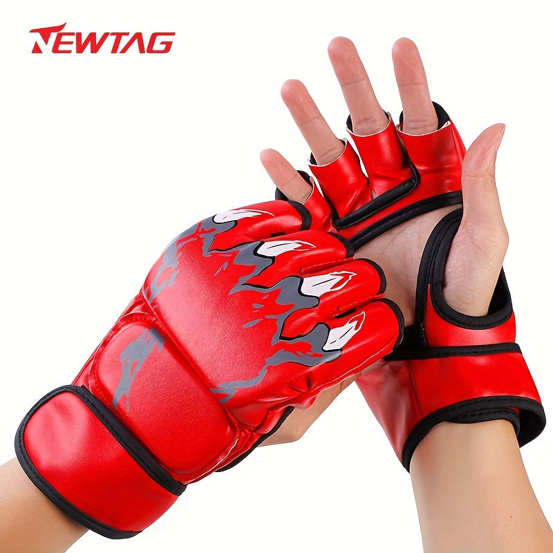 Red Faux Leather Half Finger Boxing Gloves for Comfort and Durability