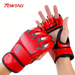 Red Faux Leather Half Finger Boxing Gloves for Comfort and Durability