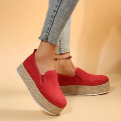 Women's Solid Platform Loafers Slip On Low Top Thick Sole Shoes
