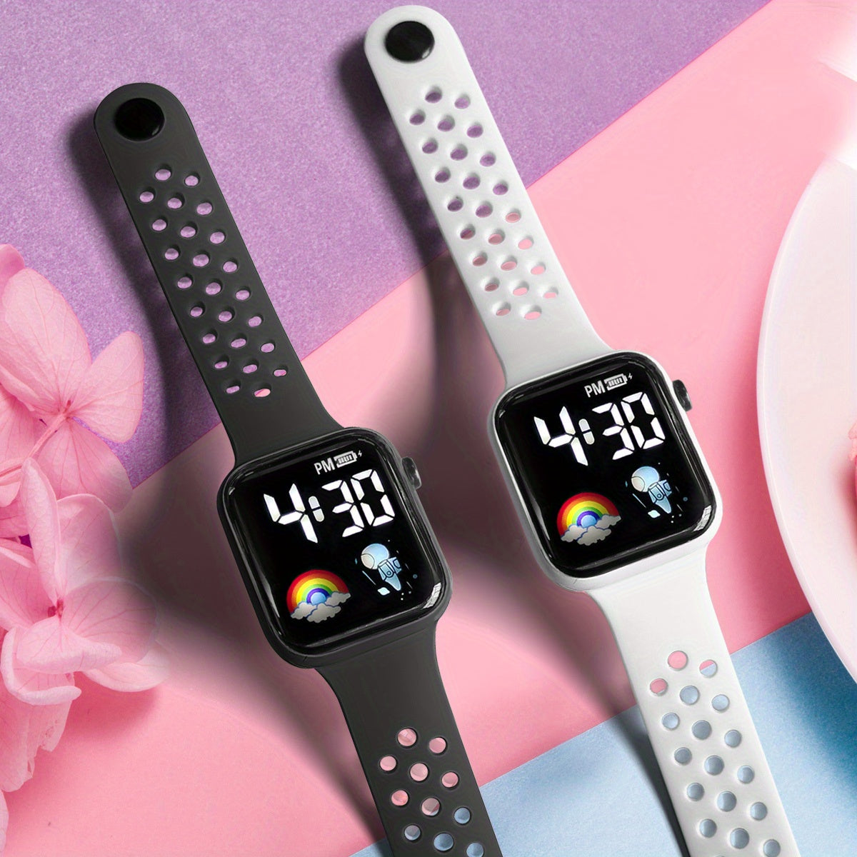 2pcs Girls Rainbow Spaceman LED Electronic Watch