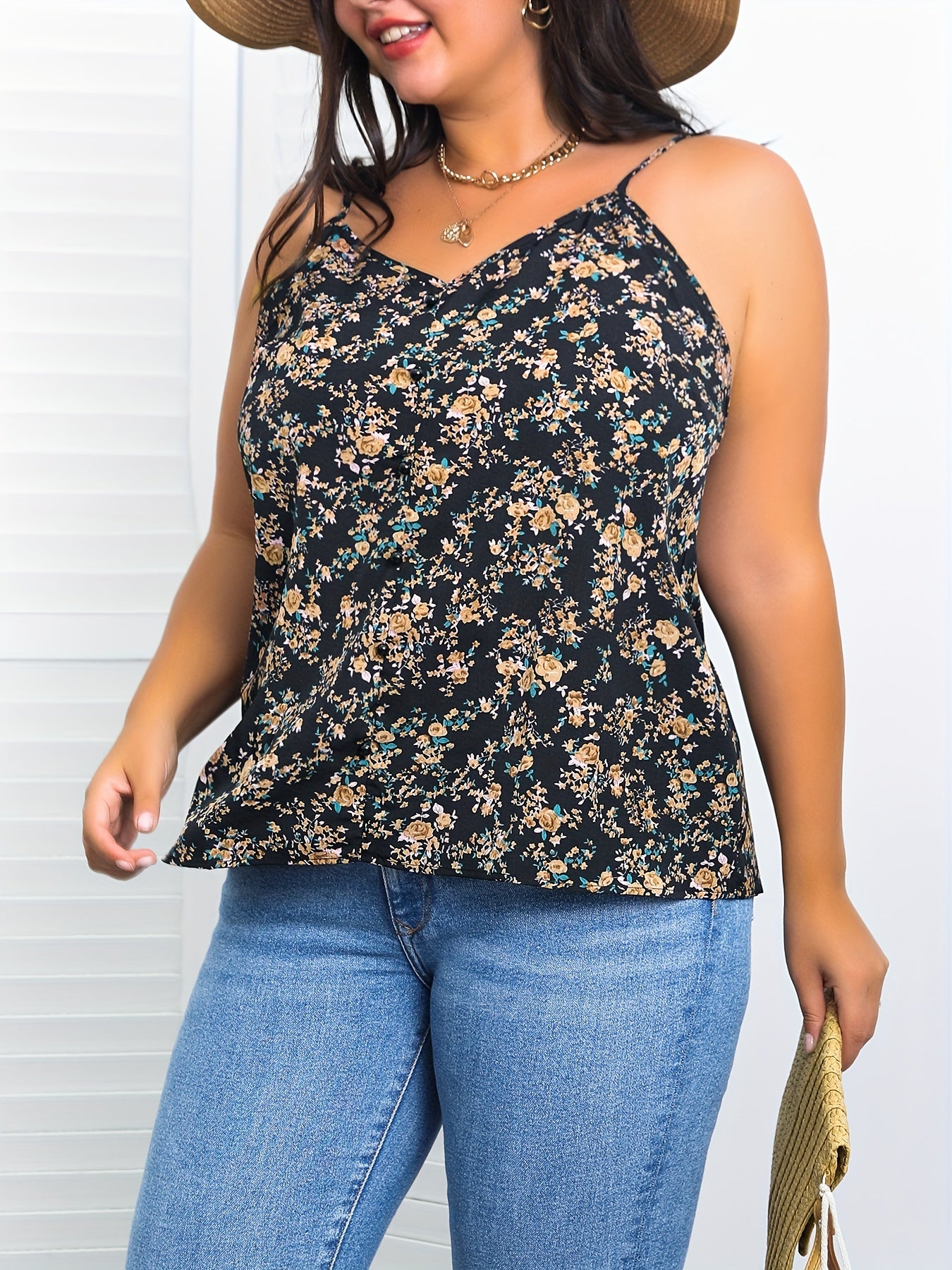  Boho Cami Top Ditsy Print V Neck Backless Beachwear Summer