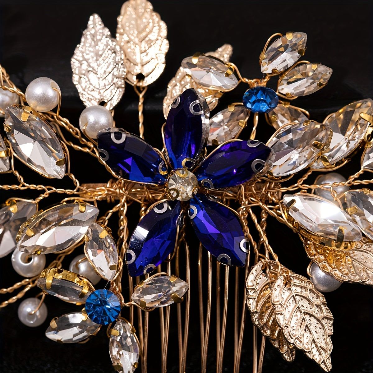 Faux Pearl Rhinestone Leaf Hair Comb Wedding Accessories