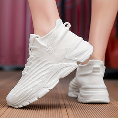 Women's Knit Platform Sneakers Breathable Lace Up Outdoor Shoes