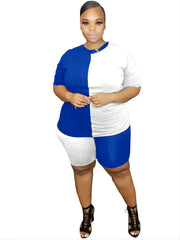  Colorblock Tee & High Waist Shorts Set Women's Co ords Two Pieces