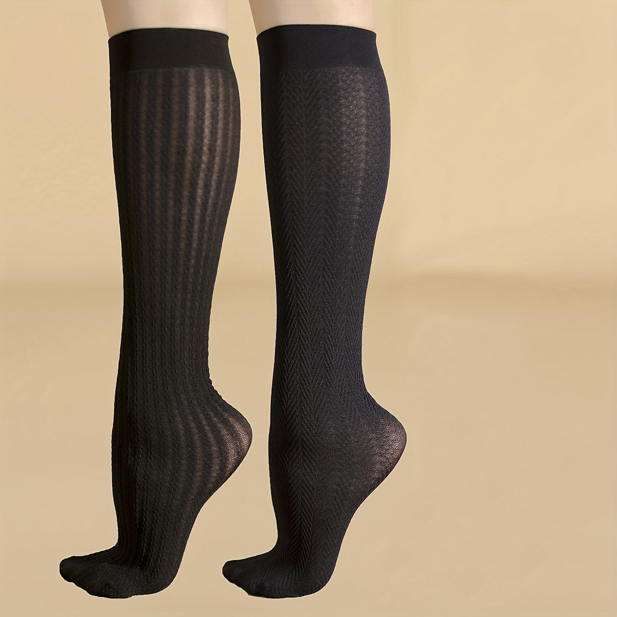 Solid Textured Calf Socks Comfy Knee High Socks Women's Stockings