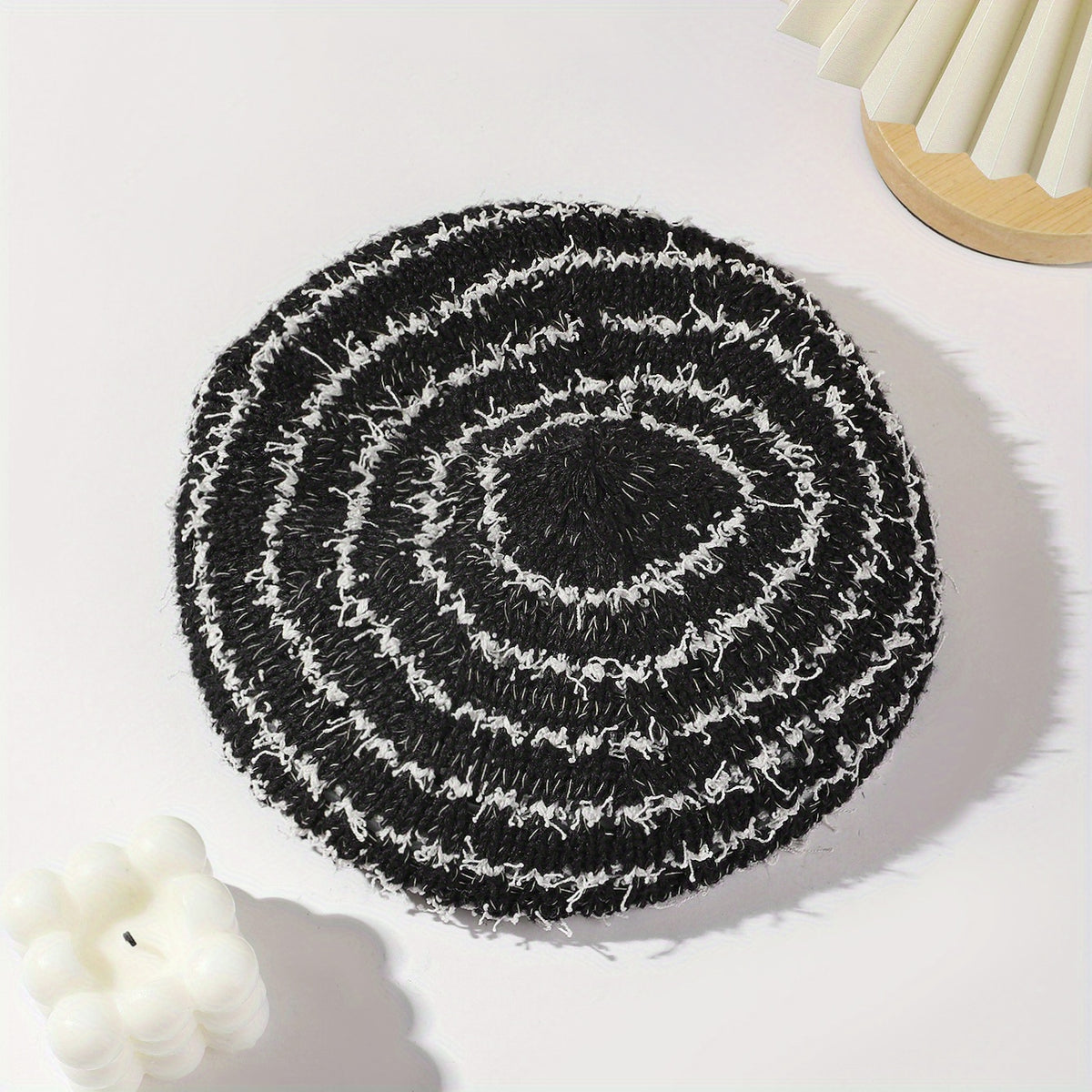Double Hollow Out Beret Plaid Knitted Painter Cap Octagonal Hat Pumpkin Hat