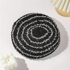 Double Hollow Out Beret Plaid Knitted Painter Cap Octagonal Hat Pumpkin Hat