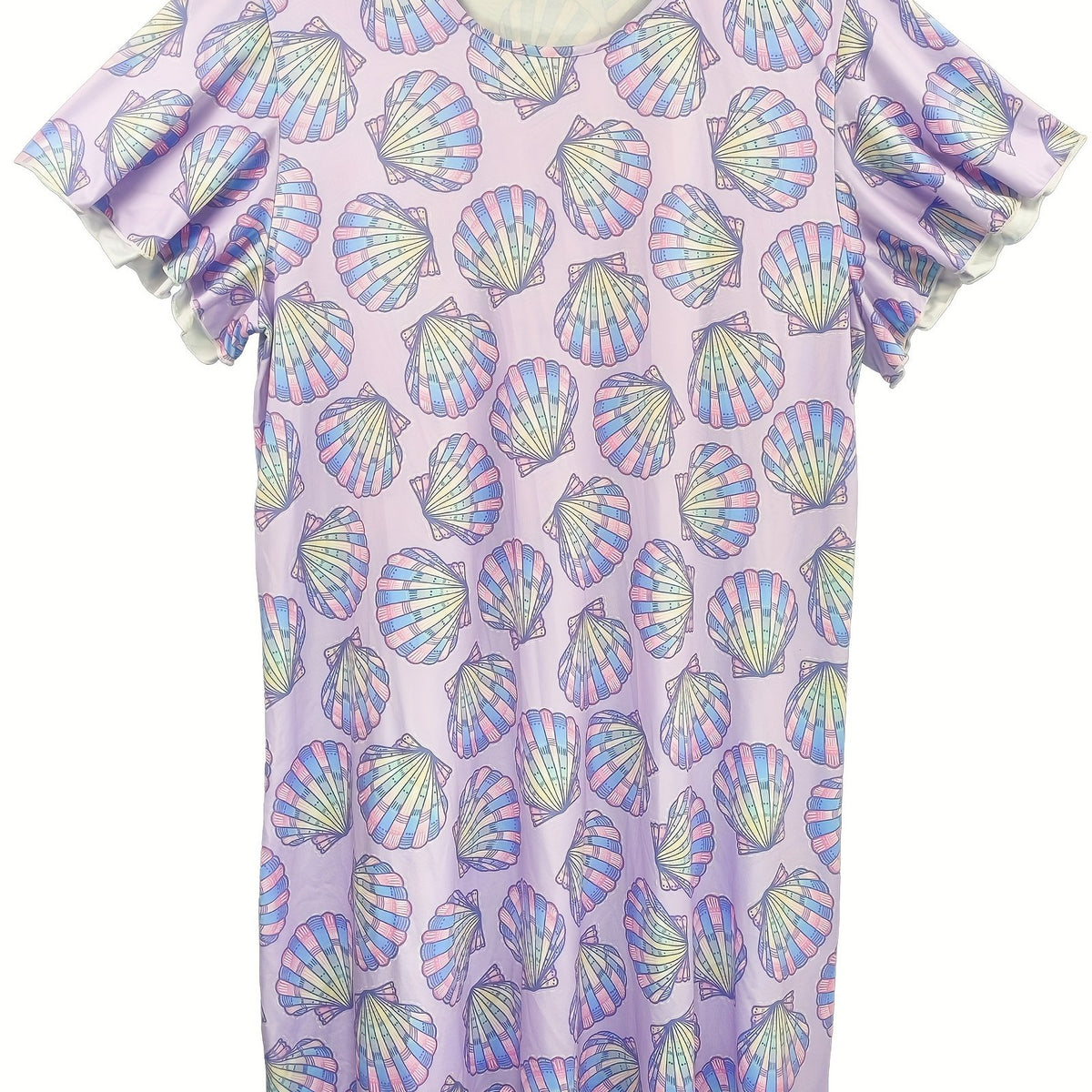  Scallop Print Ruffle Sleeve Nightdress
