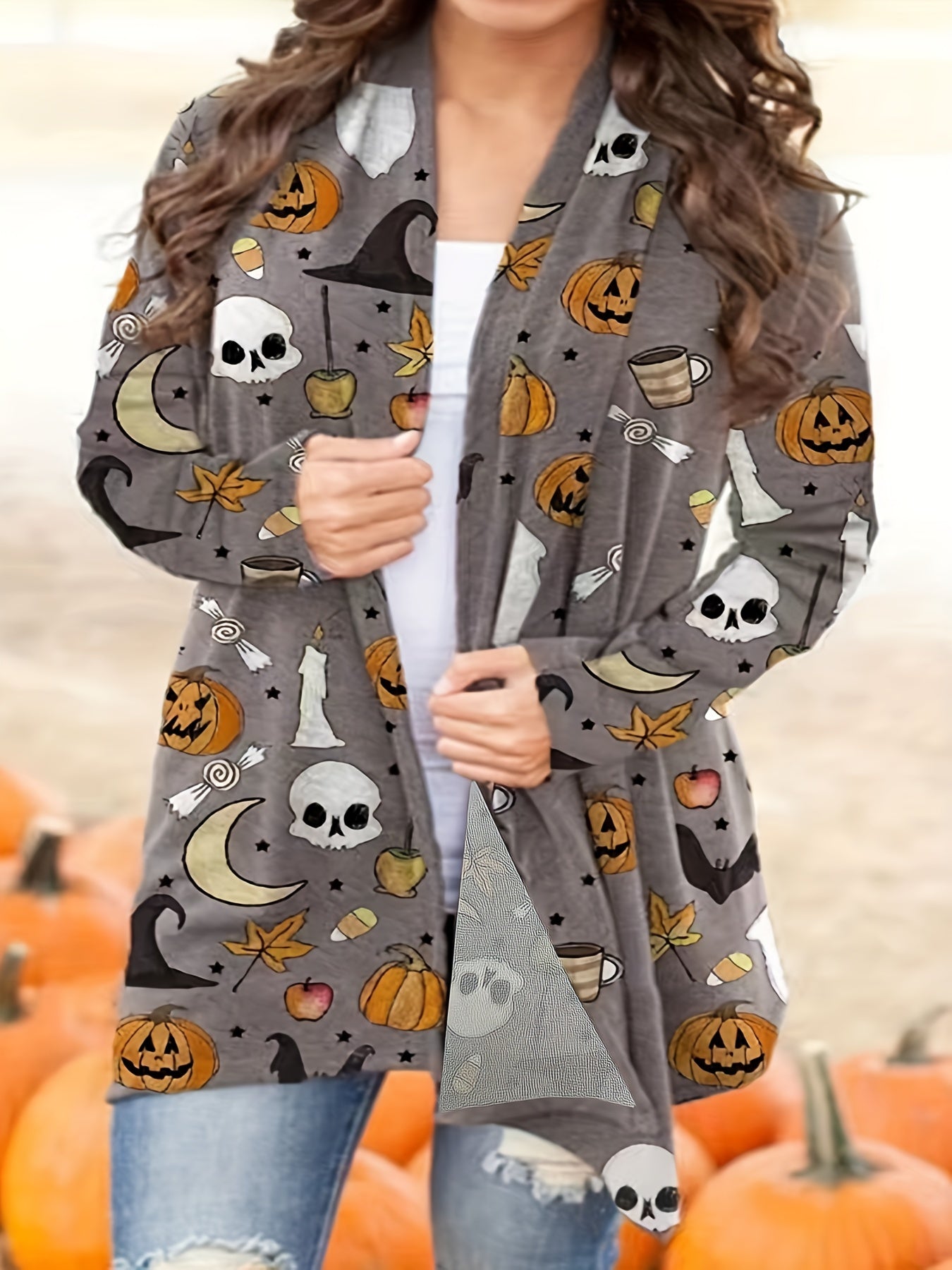  Halloween Cardigan Women's Graphic Print Open Front Cardigan