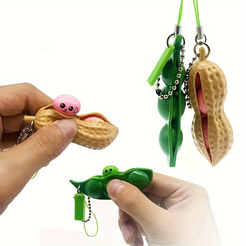 Pea Pod & Peanut Fidget Toy Keychain Stress Relief Key Ring Gift