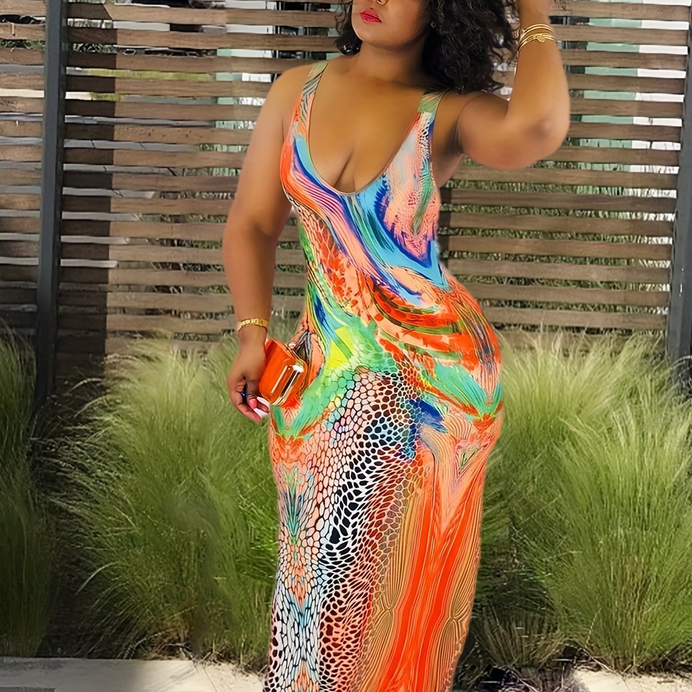 Women's Plus Print Round Neck Maxi Tank Dress