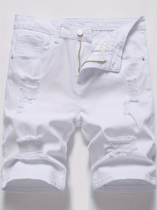 Men's Ripped Denim Shorts Casual Street Style Distressed Stretch Denim Shorts