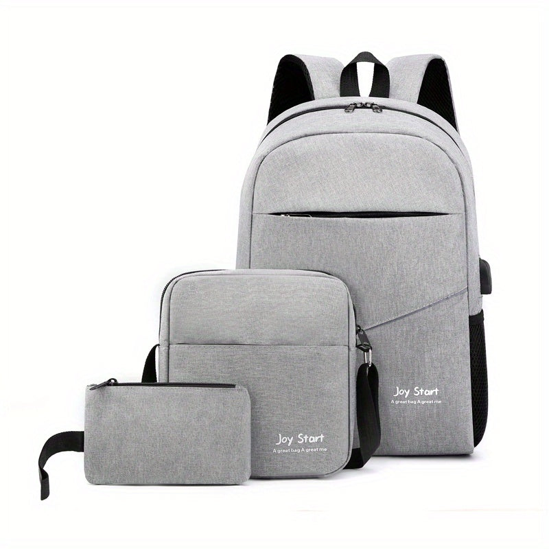 3pc Nylon Backpack Set with Laptop Bookbag Crossbody Bag Clutch Purse