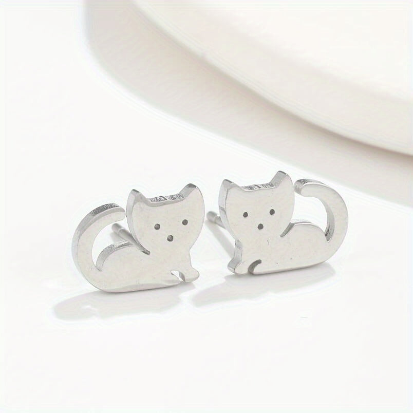 2pcs Men's Stainless Steel Cat Earrings